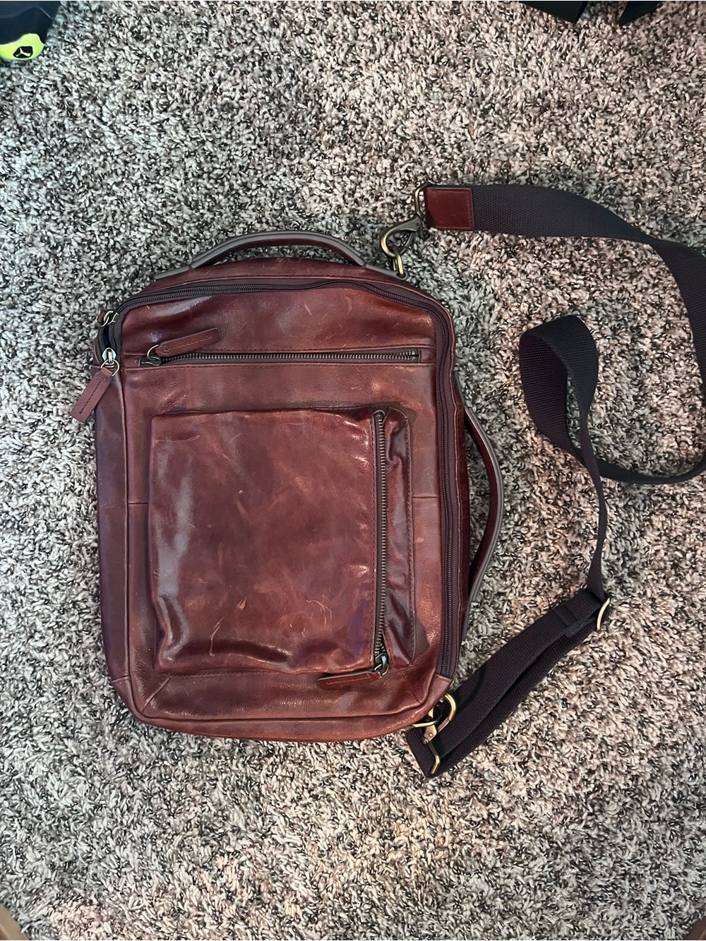 Fossil Distressed Chestnut Leather Laptop Messenger Bag